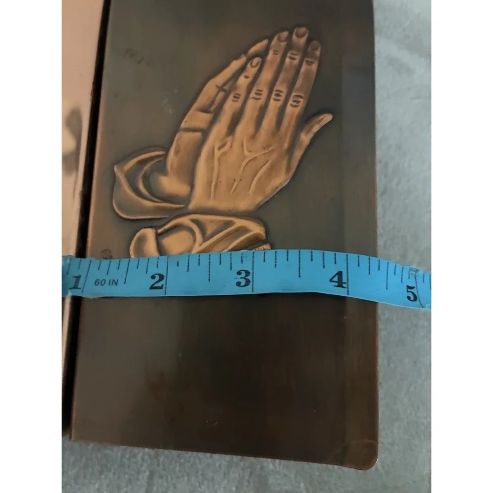 Vintage Copper Craft Napkin Holder Mail Letter  Praying Hands 7x4